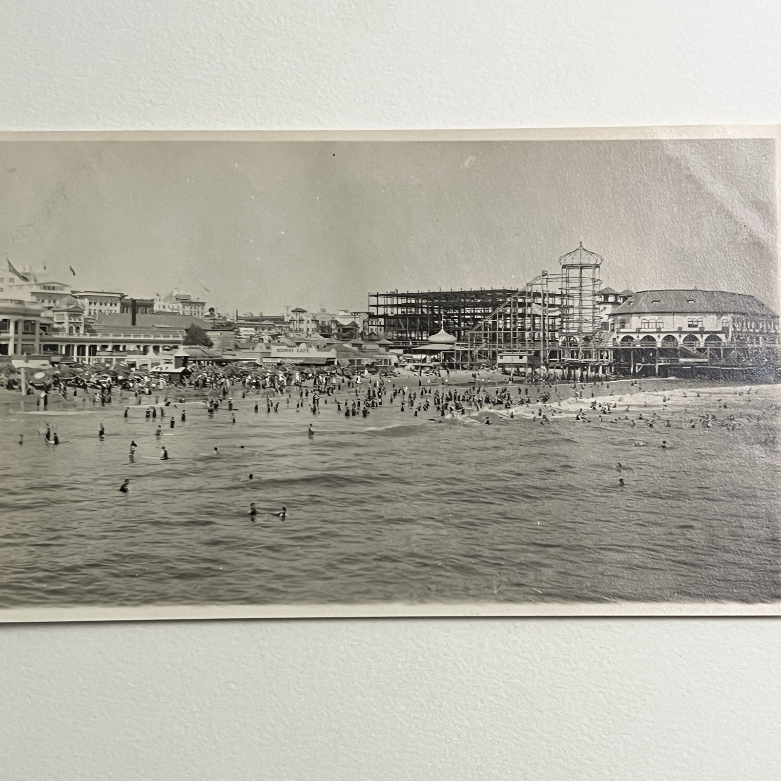 Antique Snapshot Photograph Pike Amusement Long Beach CA People Swimming