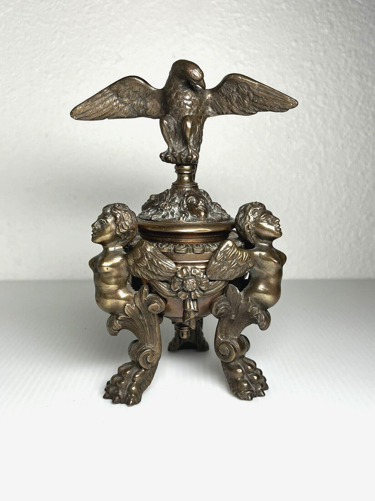 Gorgeous Antique Bronze Inkwell Eagle 3 Putties