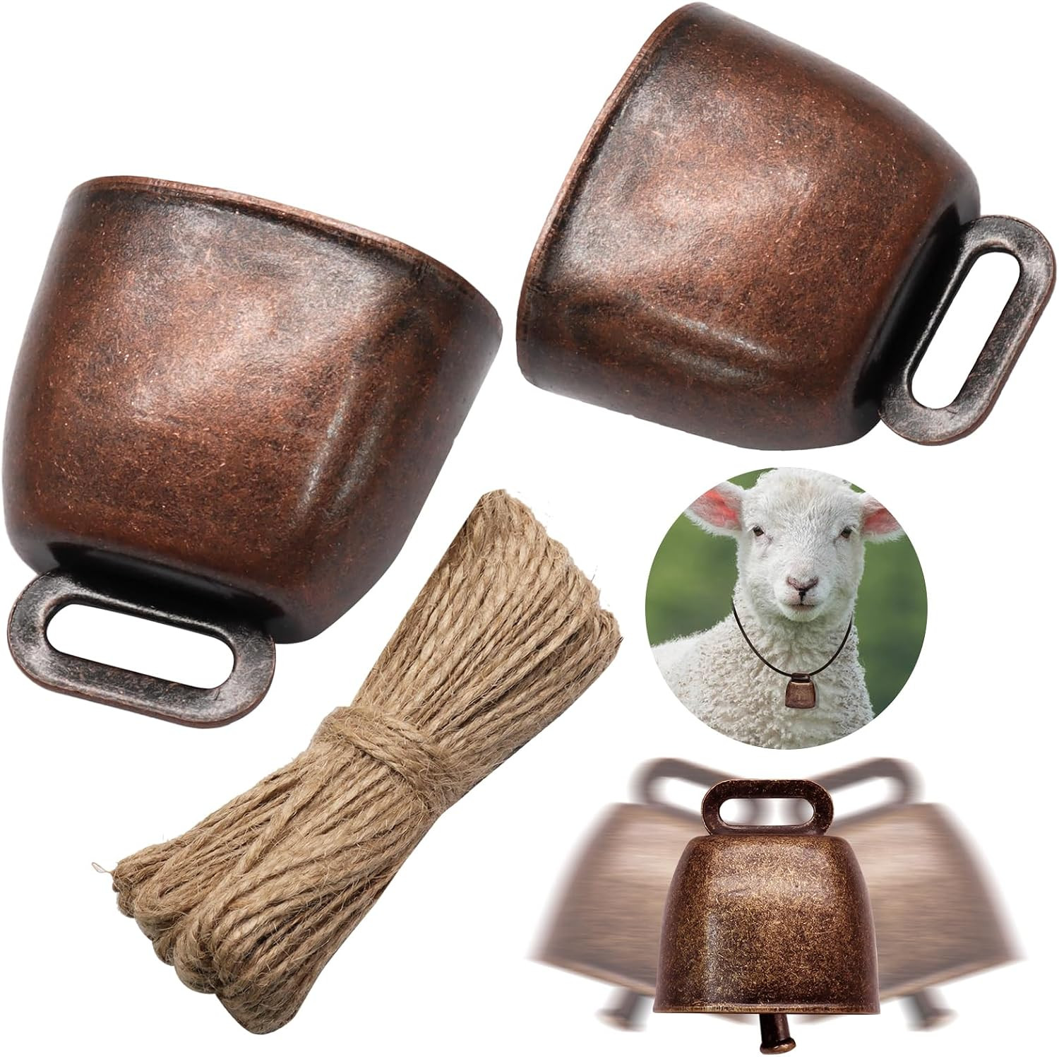 12PCS Grazing Cattle Bells Copper Cow Bells, Small Sheep Bell Loud Brass Bell wi 12PCS Grazing Cattle Bells Copper Cow Bells, Small Sheep Bell Loud Brass Bell wi