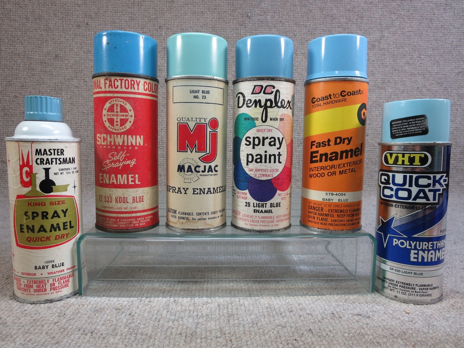 6 Vtg Spray Paint Can Lot Baby Light Blue Schwinn Kool Paper Label 1960s-1990s 6 Vtg Spray Paint Can Lot Baby Light Blue Schwinn Kool Paper Label 1960s-1990s