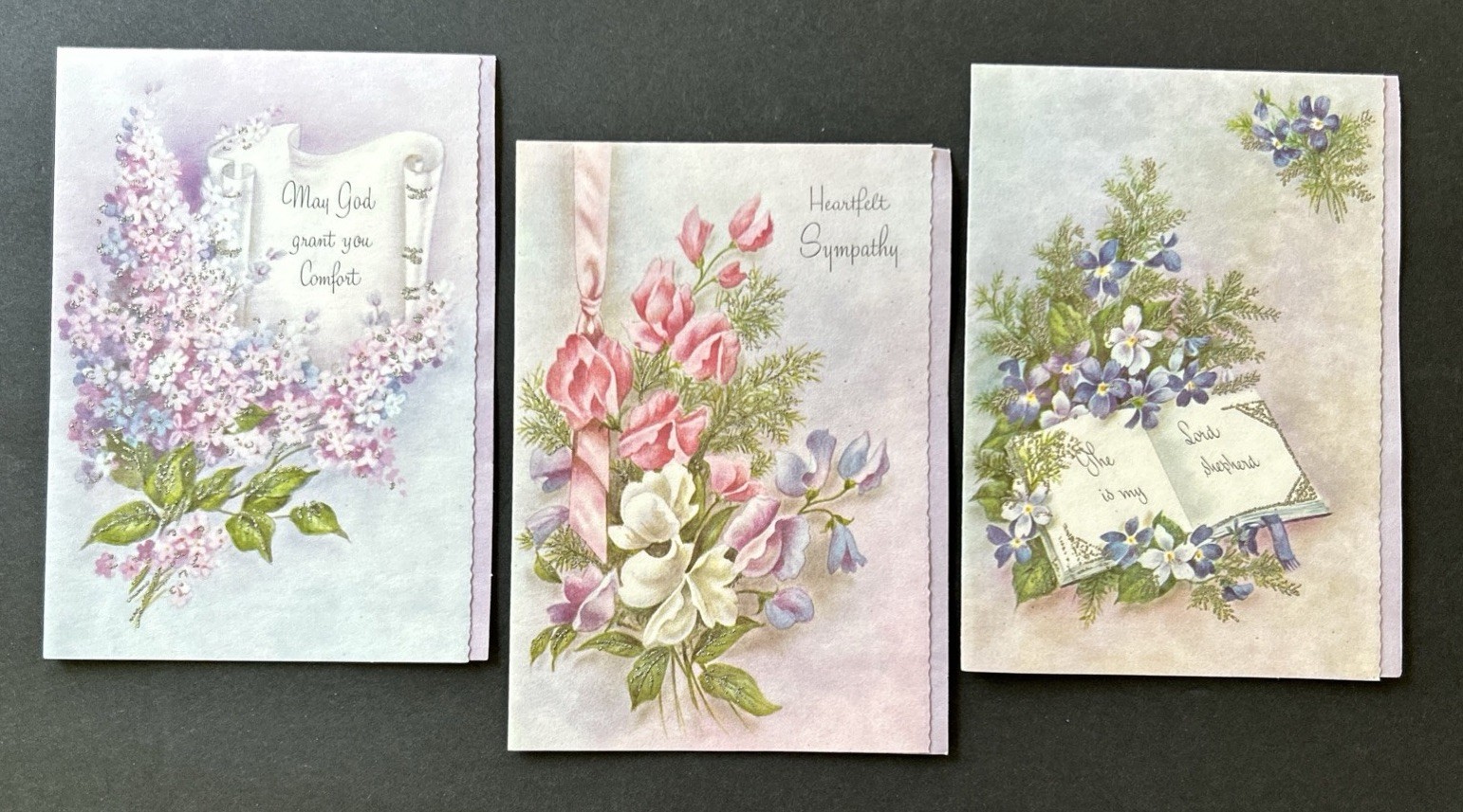 Vintage Parchment Sympathy Cards French Fold Deckle Edge Glittery MCM Lot of 3 Vintage Parchment Sympathy Cards French Fold Deckle Edge Glittery MCM Lot of 3