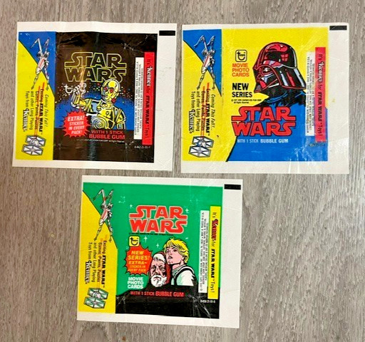 3 x 1977 Topps Star Wars Wrappers HIGH GRADE / MINTY