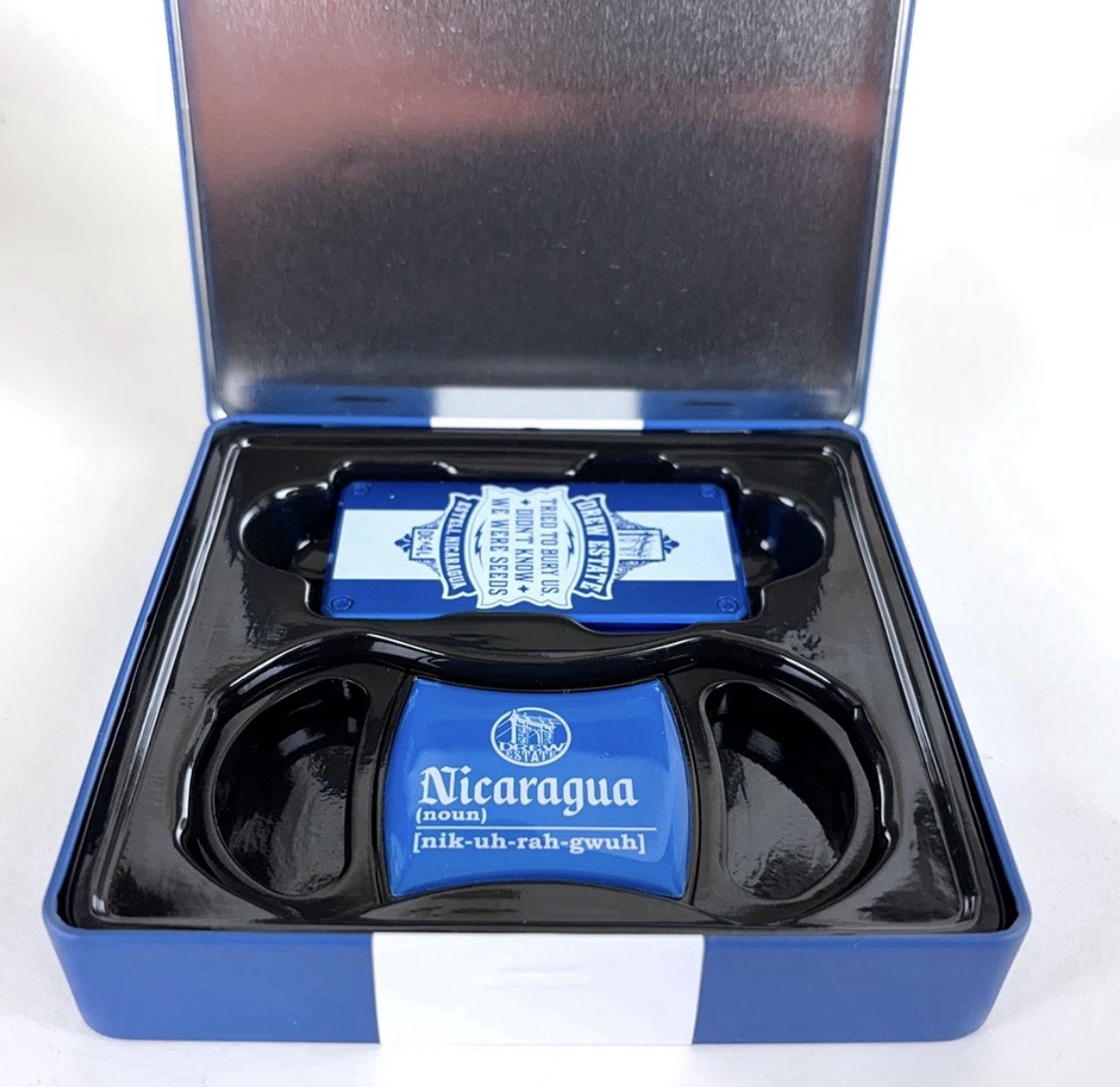 New Drew Estate Nicaragua Blue Cigar Cutter & Torch Lighter Gift Set w/ Tin