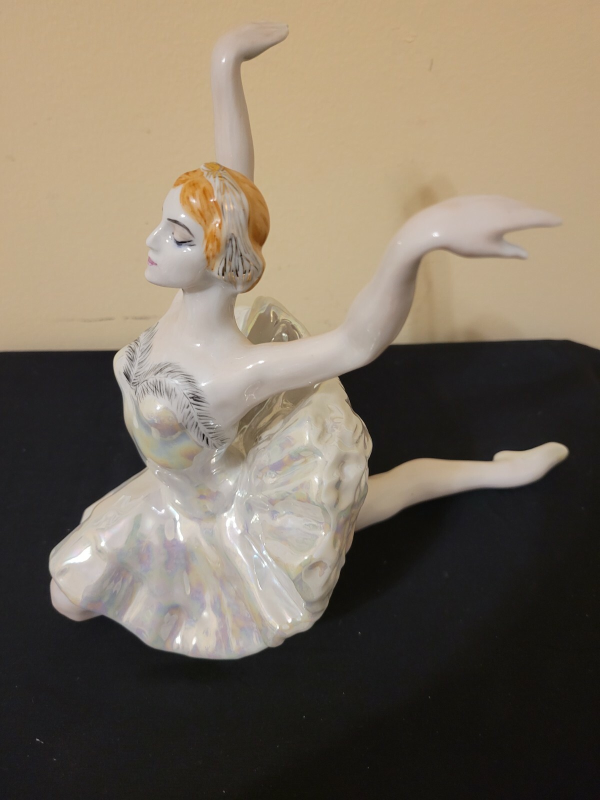 GRAY  GLAZED PORCELAIN KNEELING  BALLERINA  FIGURINE - UKRAINE  MADE