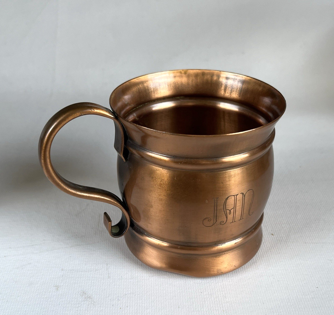 Vintage Gregorian Barrel-Style Engraved with “Jan” Solid Copper Mug