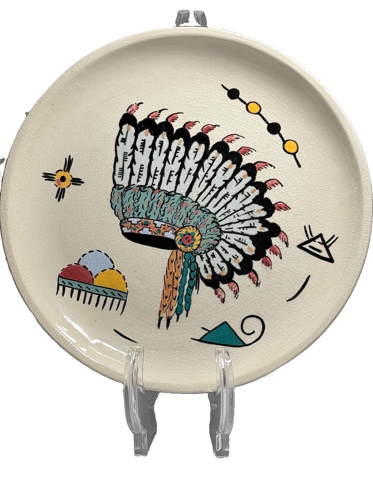 Vintage 1952 Genevieve Golsh Rincon Reservation Hand Painted Plate Signed Vintage 1952 Genevieve Golsh Rincon Reservation Hand Painted Plate Signed