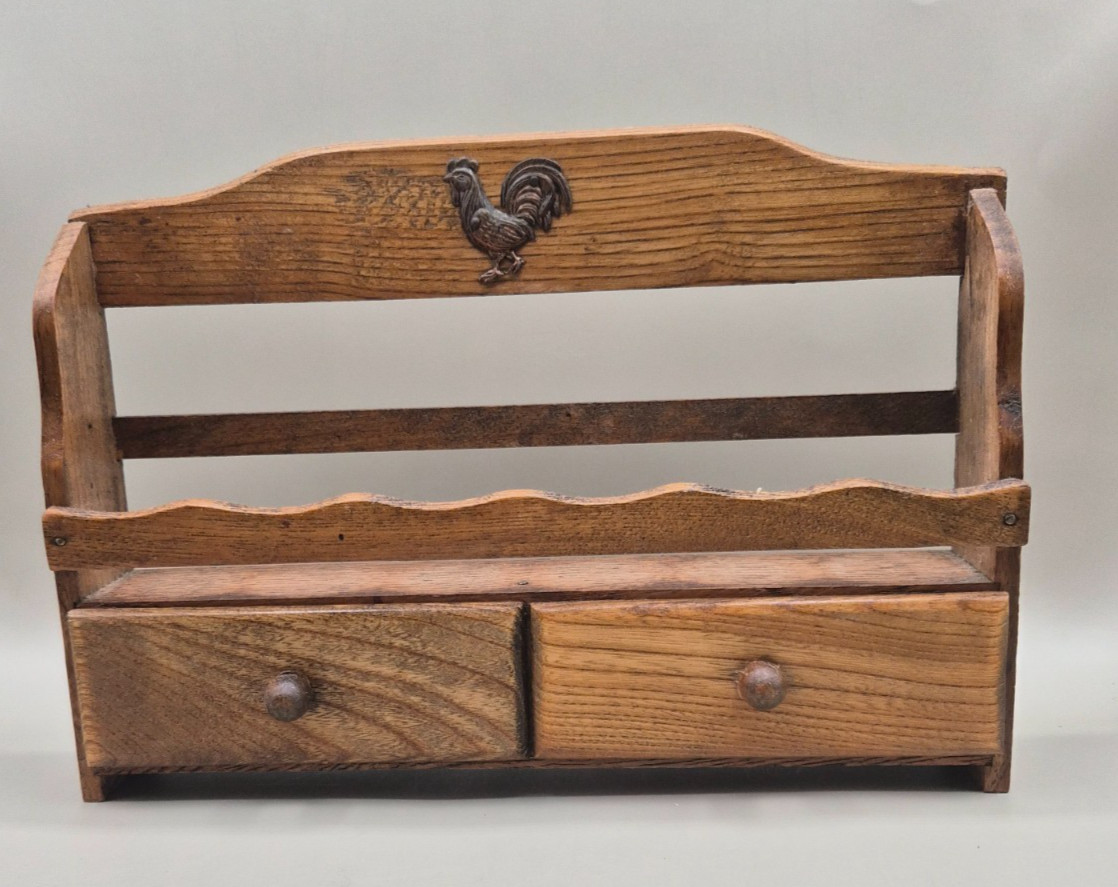 Vintage HIMARK Wood Spice Rack Wall Shelf Metal Rooster 2 Drawers 11 Vintage HIMARK Wood Spice Rack Wall Shelf Metal Rooster 2 Drawers 11