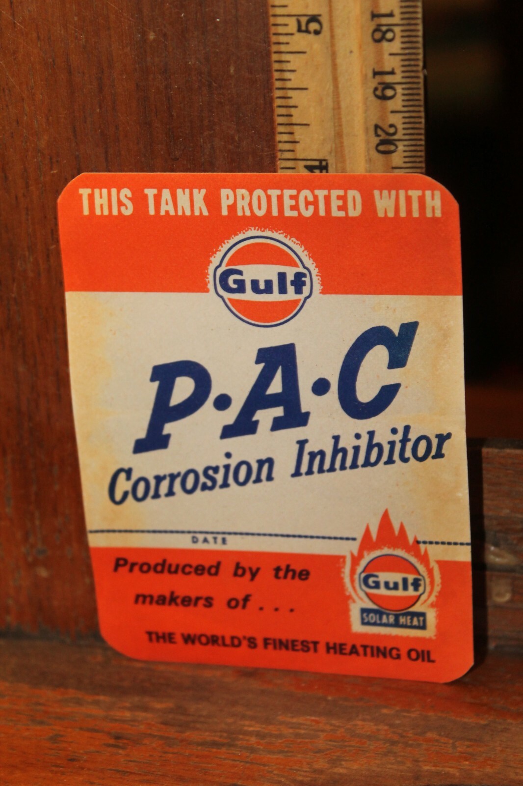 Vintage 1960's GULF P.A.C Corrosion Inhibitor Decal Sticker Solar Heating Oil Vintage 1960's GULF P.A.C Corrosion Inhibitor Decal Sticker Solar Heating Oil