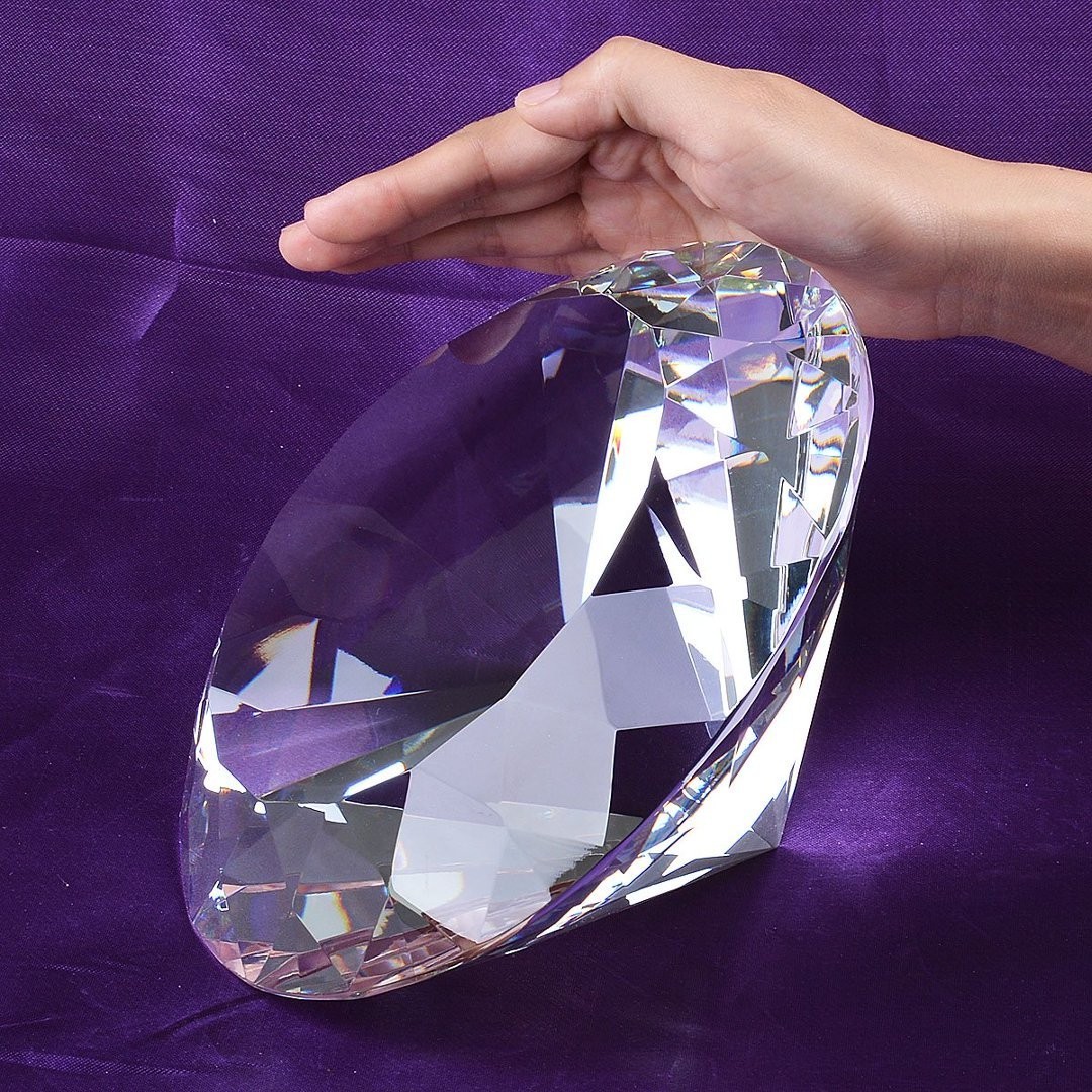 LONGWIN 200MM Clear Crystal Diamond Glass Paperweight Photo Prop Free Stand Gift