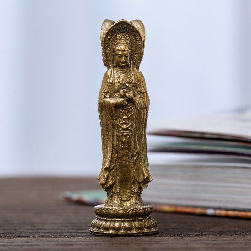 Three-Faced Guanyin Bodhisattva Handmade Statue for Meditation Zen Peace Decor