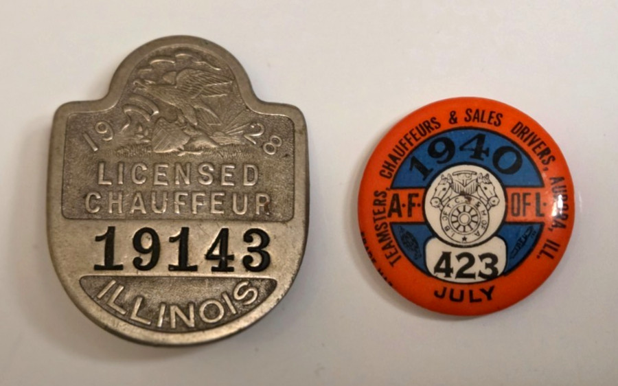 Vintage 1928 Illinois Chauffeur Badge & 1940 Teamsters Union Pin Vintage 1928 Illinois Chauffeur Badge & 1940 Teamsters Union Pin