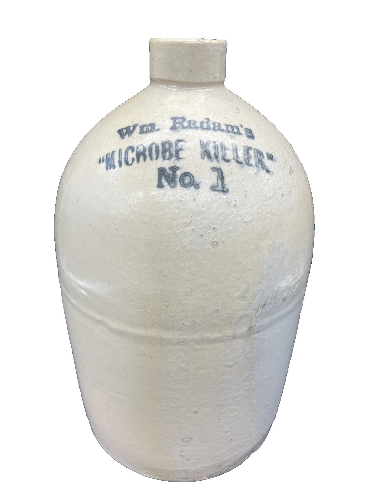 Antique Late 1800’s Stoneware Jug Wm Radam\'s Microbe Killer No. 1 Quackery Meds