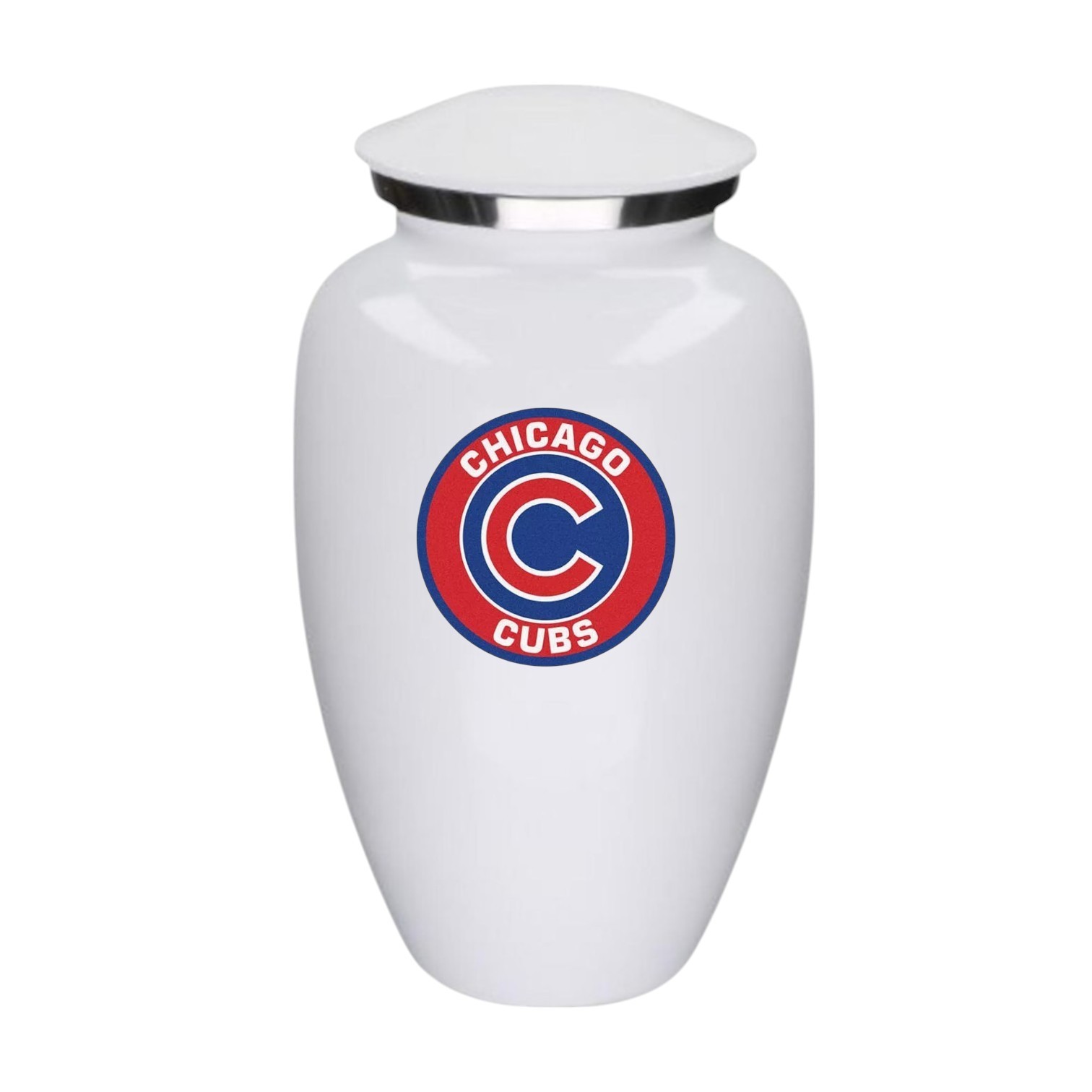 Chicago Cubs Baseball Theme Cremation Funeral Human Ashes White Urn w/Bag Chicago Cubs Baseball Theme Cremation Funeral Human Ashes White Urn w/Bag