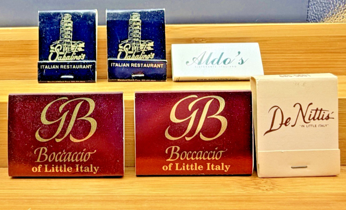 Vintage Baltimore Little Italy Matchbooks Lot of 6 Sabatino's Boccaccio+ Vintage Baltimore Little Italy Matchbooks Lot of 6 Sabatino's Boccaccio+