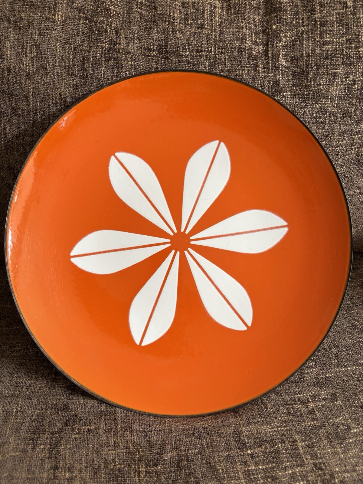 CATHRINEHOLM 12” ORANGE WITH WHITE LOTUS PLATE GLOSSY VERY NICE CONDITION