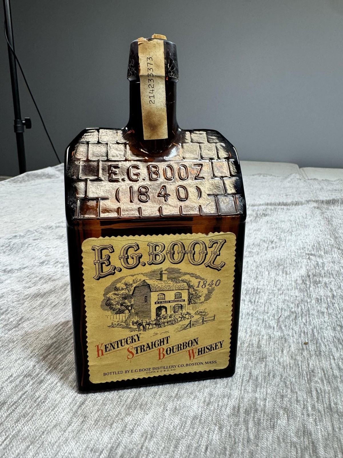 Vintage E.G. Booz 1840 Brown Glass Embossed Whiskey Bottle Kentucky Bourbon USA