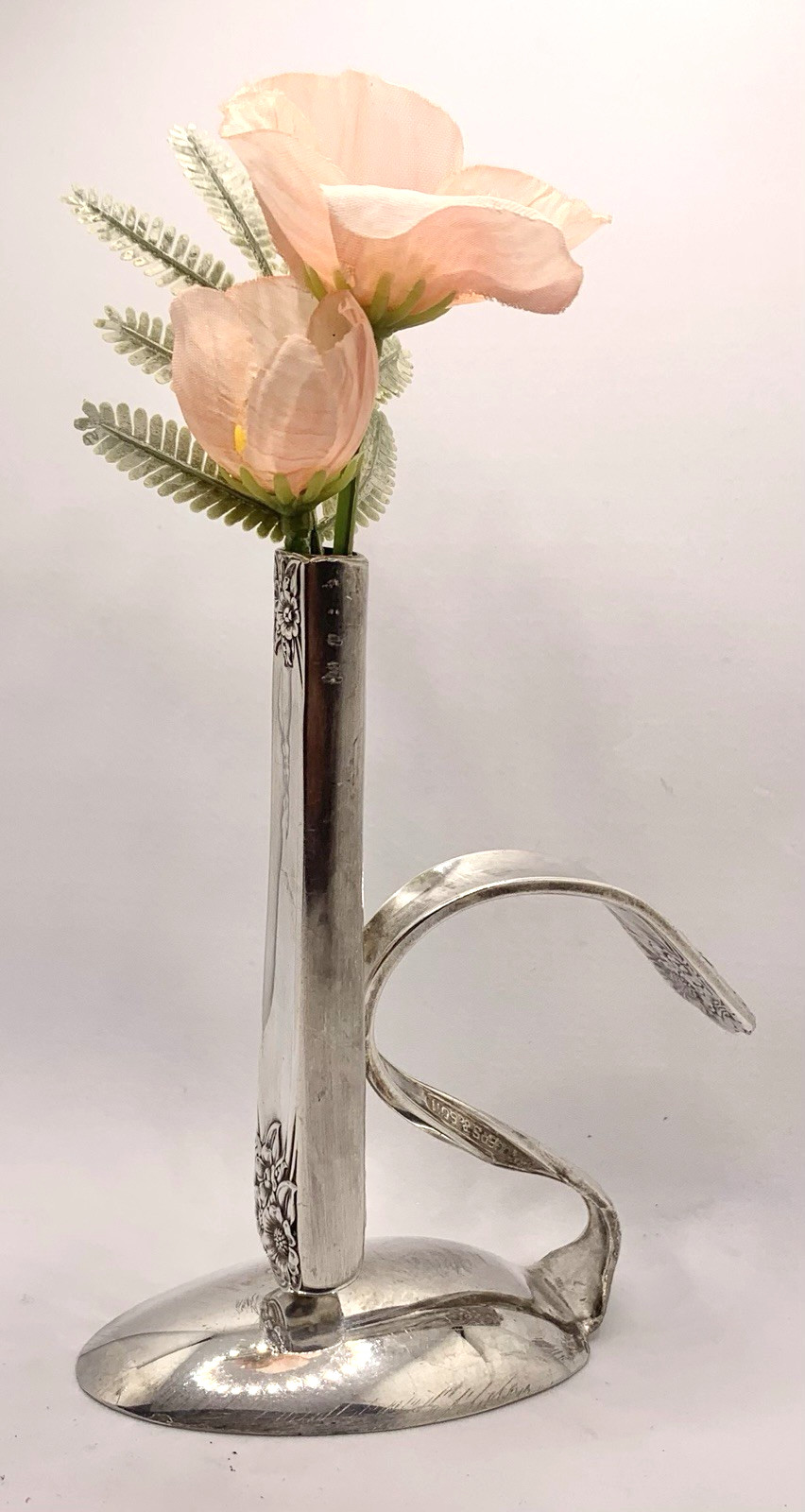 VTG WM Rogers & Son APRIL Silver Plated Bud Vase Handmade Spoon Knife Flatware