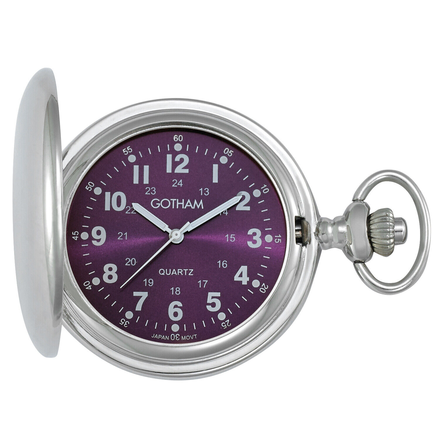 Gotham Men\'s Silver-Tone Polished Covered Quartz Pocket Watch # GWC15042SP