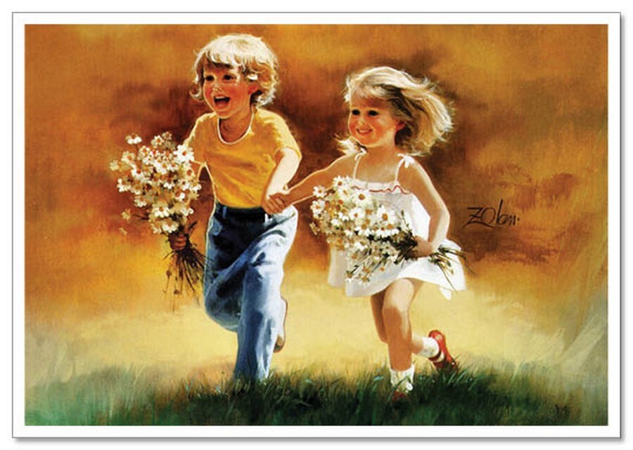 Lovely children-flowers of life Pretty boy girl Funny KIDS NEW modern Postcard