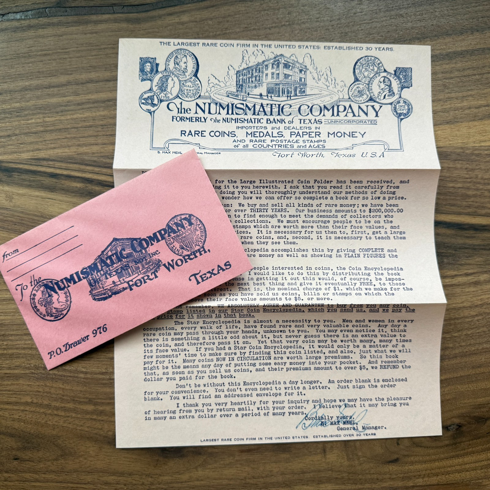 1930s The Numismatic Company Promotional Advertising with Envelope