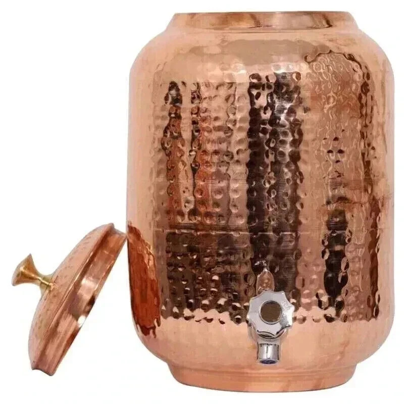 100% Pure Copper Water Dispenser Hammered Water Pitcher Container Pot 5 Litre
