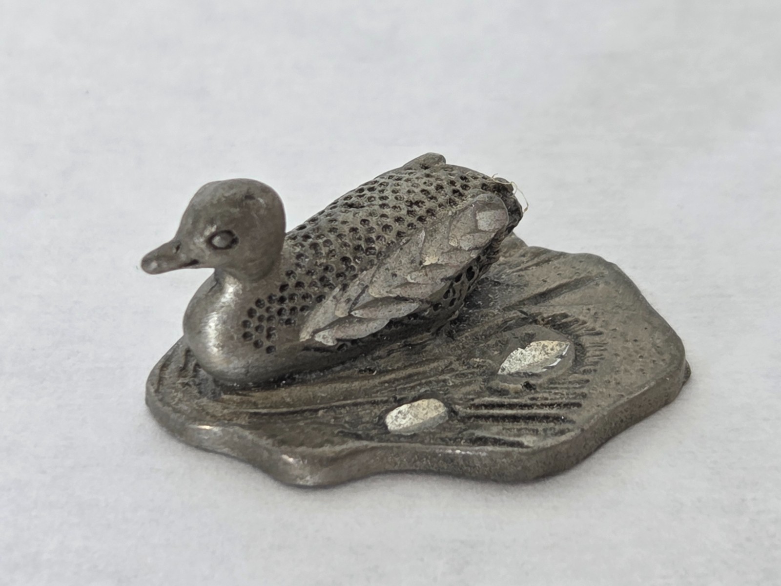 Cuteri Vintage Pewter Duck Pond Miniature Figurine Figure