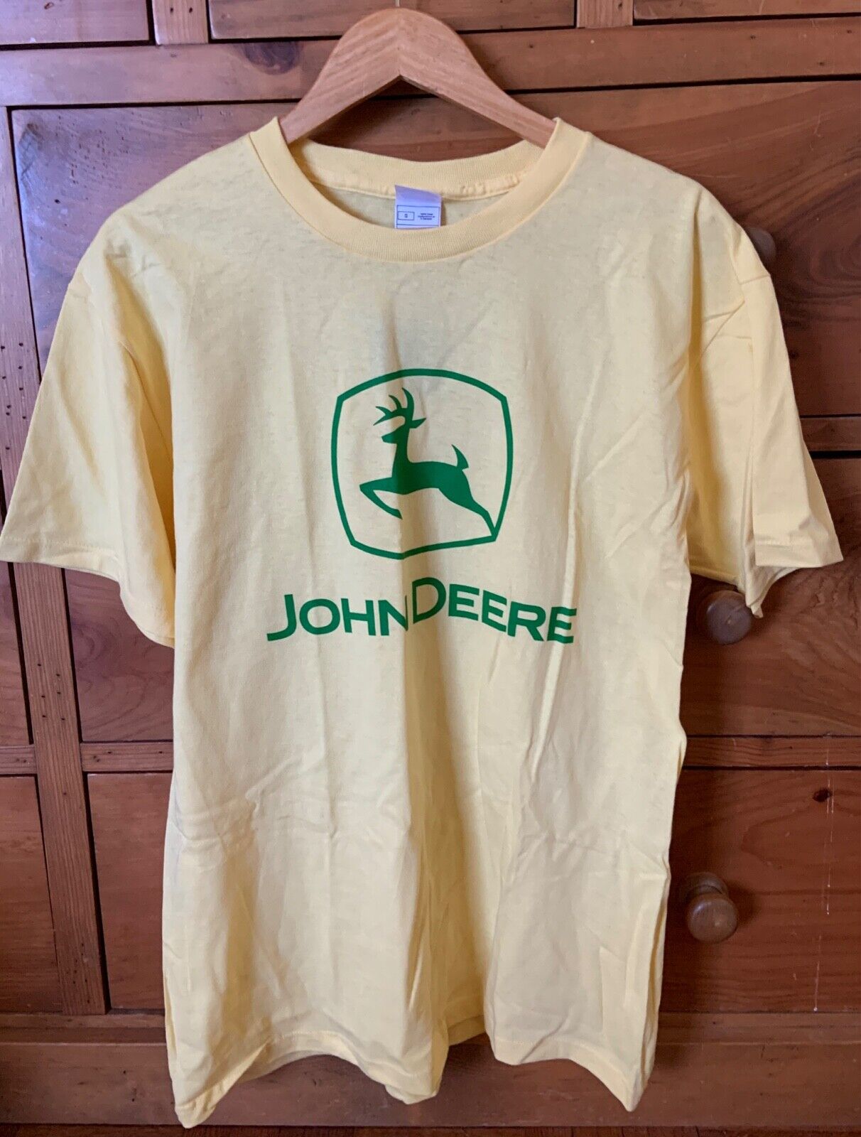 NOS JOHN DEERE 100% Cotton Logo T-SHIRT Tractor Farm Deer NWT Yellow Green LARGE