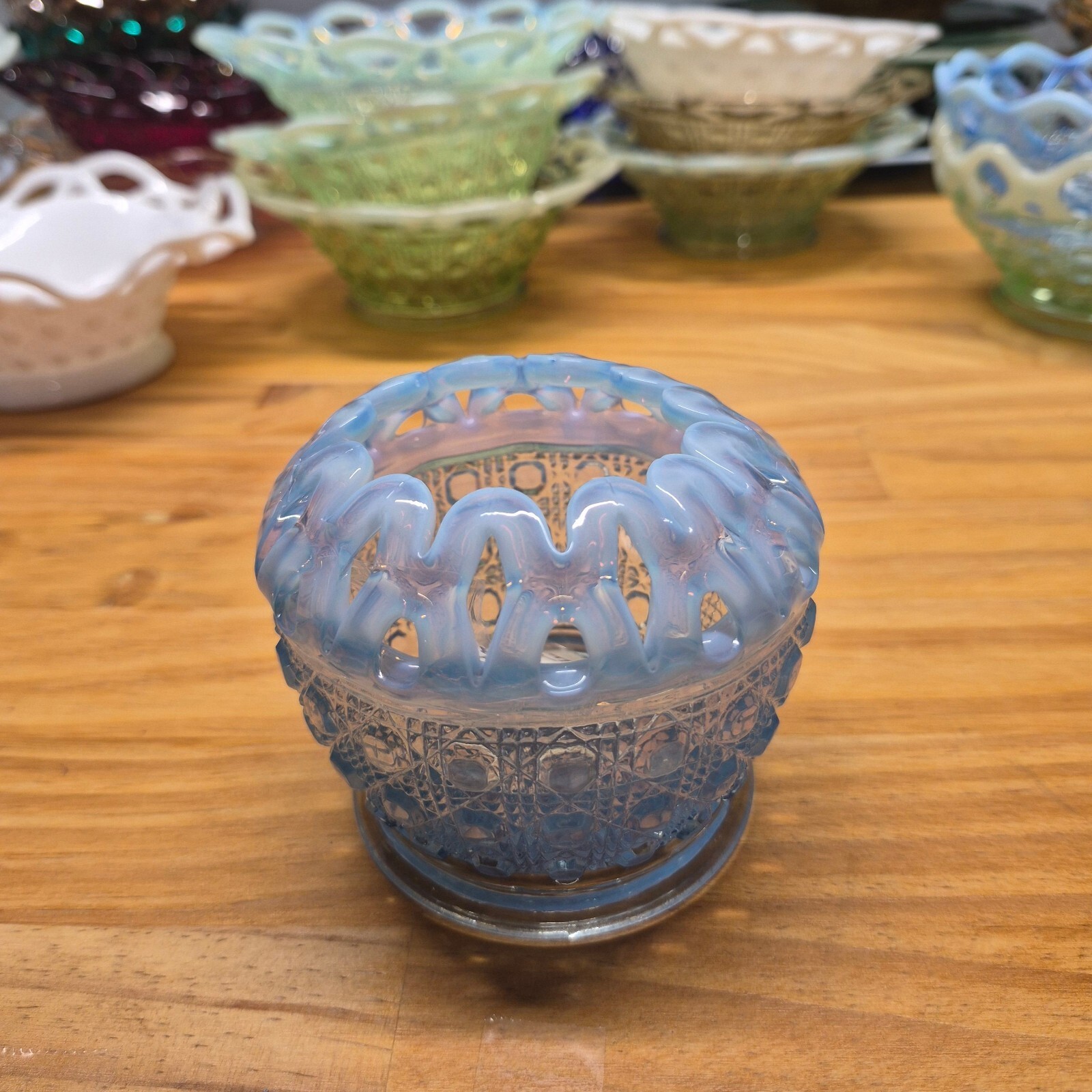 Imperial Glass Light Blue and Opal with Flower Design
