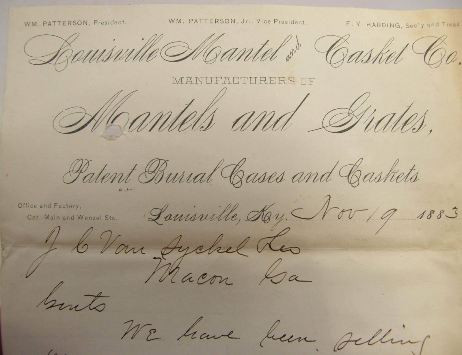 ANTIQUE 1883 LETTERHEAD LOUISVILLE KENTUCKY MANTEL & CASKET CO ANTIQUE 1883 LETTERHEAD LOUISVILLE KENTUCKY MANTEL & CASKET CO