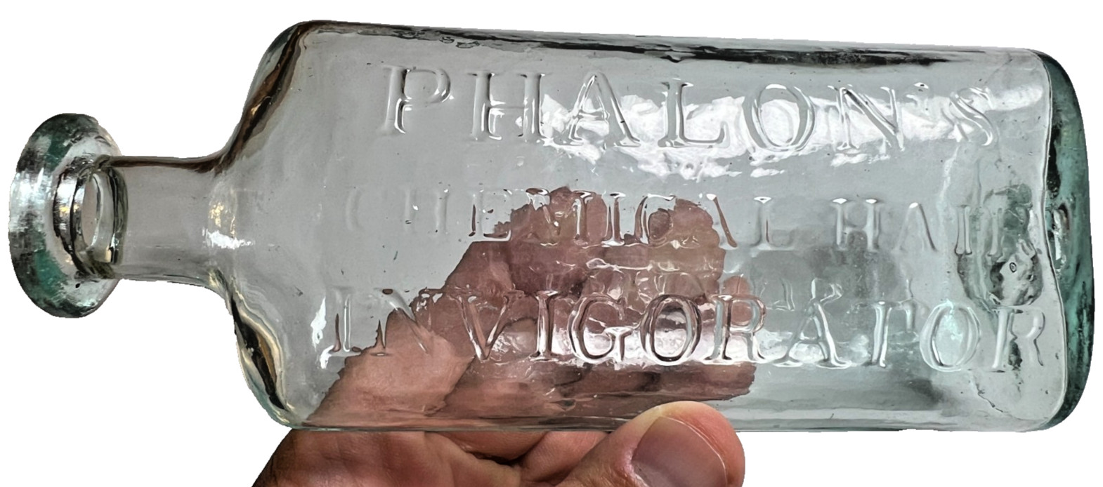 Antique 1853 PHALON'S Chemical Hair Invigorator Pontil Bottle Broadway New York