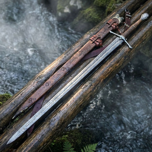 Handmade Medieval Long Sword Real Damascus Steel Blade Handmade Medieval Long Sword Real Damascus Steel Blade
