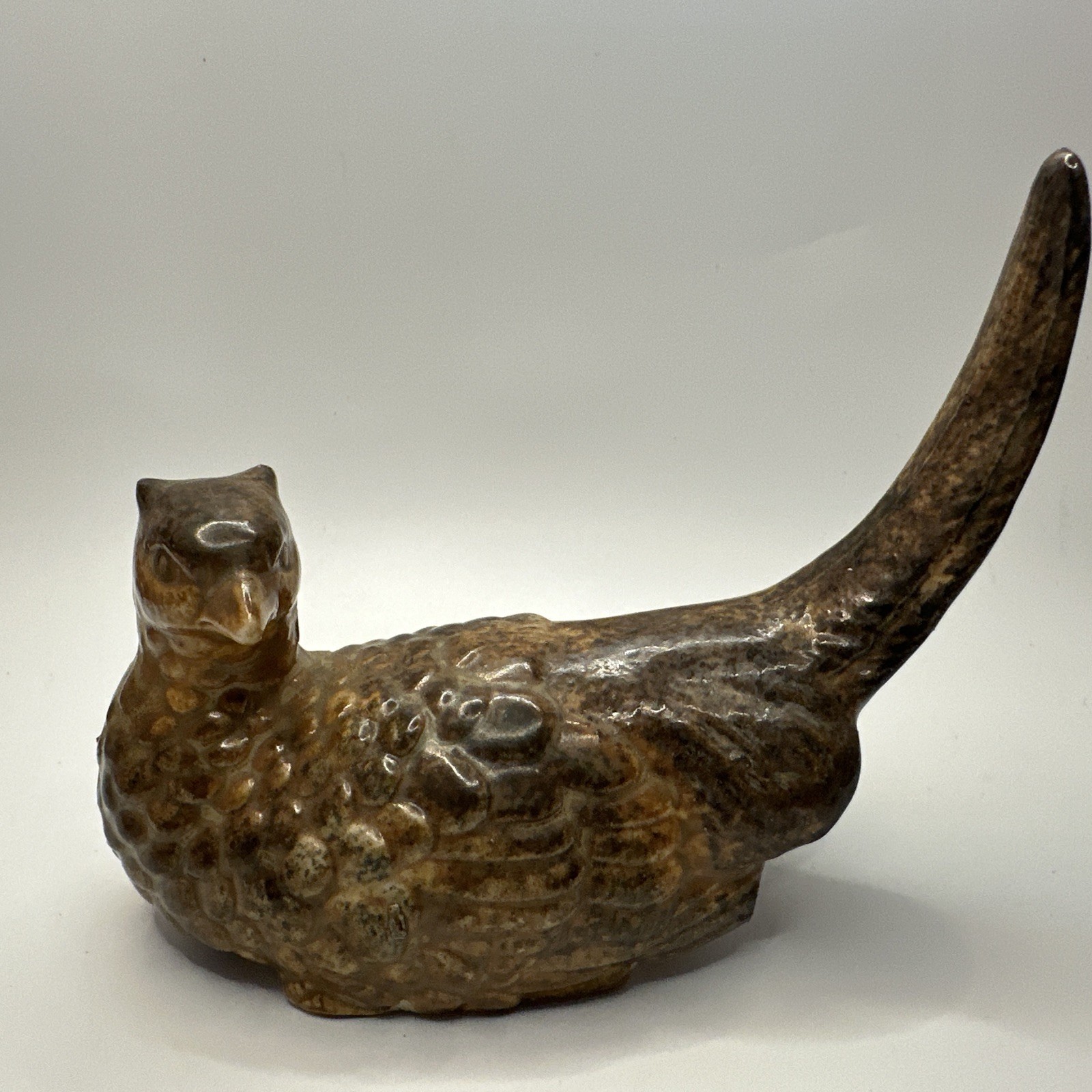 Vintage Dickmal Creat. pheasant figurine brown drip glaze rustic decor MCM style