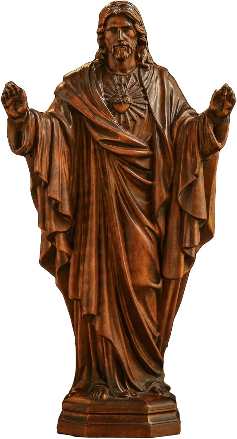 Wooden Sacred Heart of Jesus Statue, Handmade Jesus Figurine Ornament Wooden Sacred Heart of Jesus Statue, Handmade Jesus Figurine Ornament