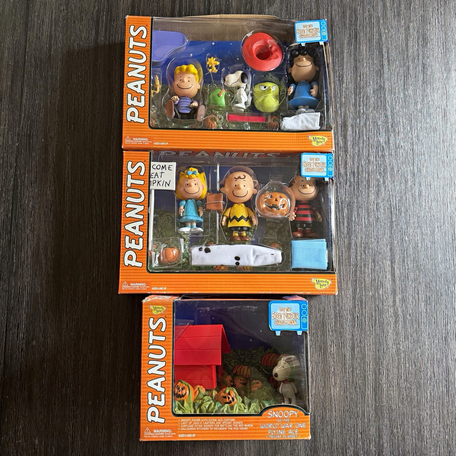 NIB Vtg Complete Figure Set Great Pumpkin Charlie Brown Lot of 3 Boxes Snoopy