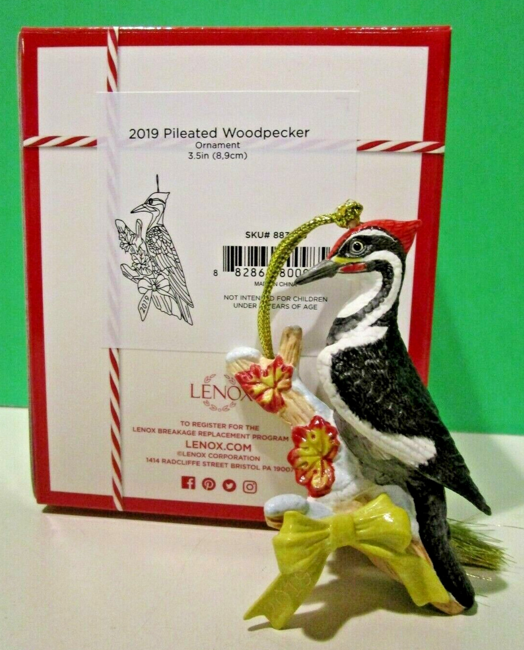 LENOX 2019 annual BIRD Ornament PILEATED WOODPECKER -- -- NEW in BOX