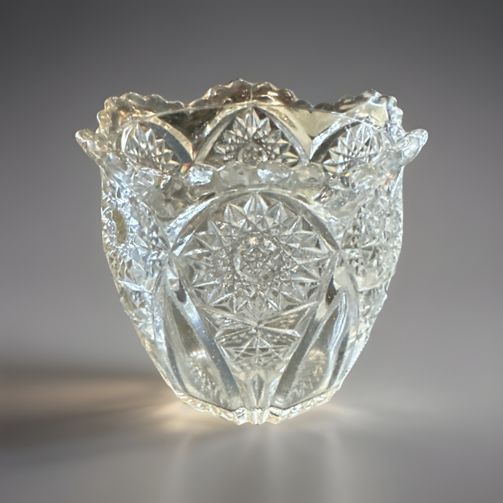 Antique EAPG Clear Pressed Glass Spooner Vase Starburst Pattern