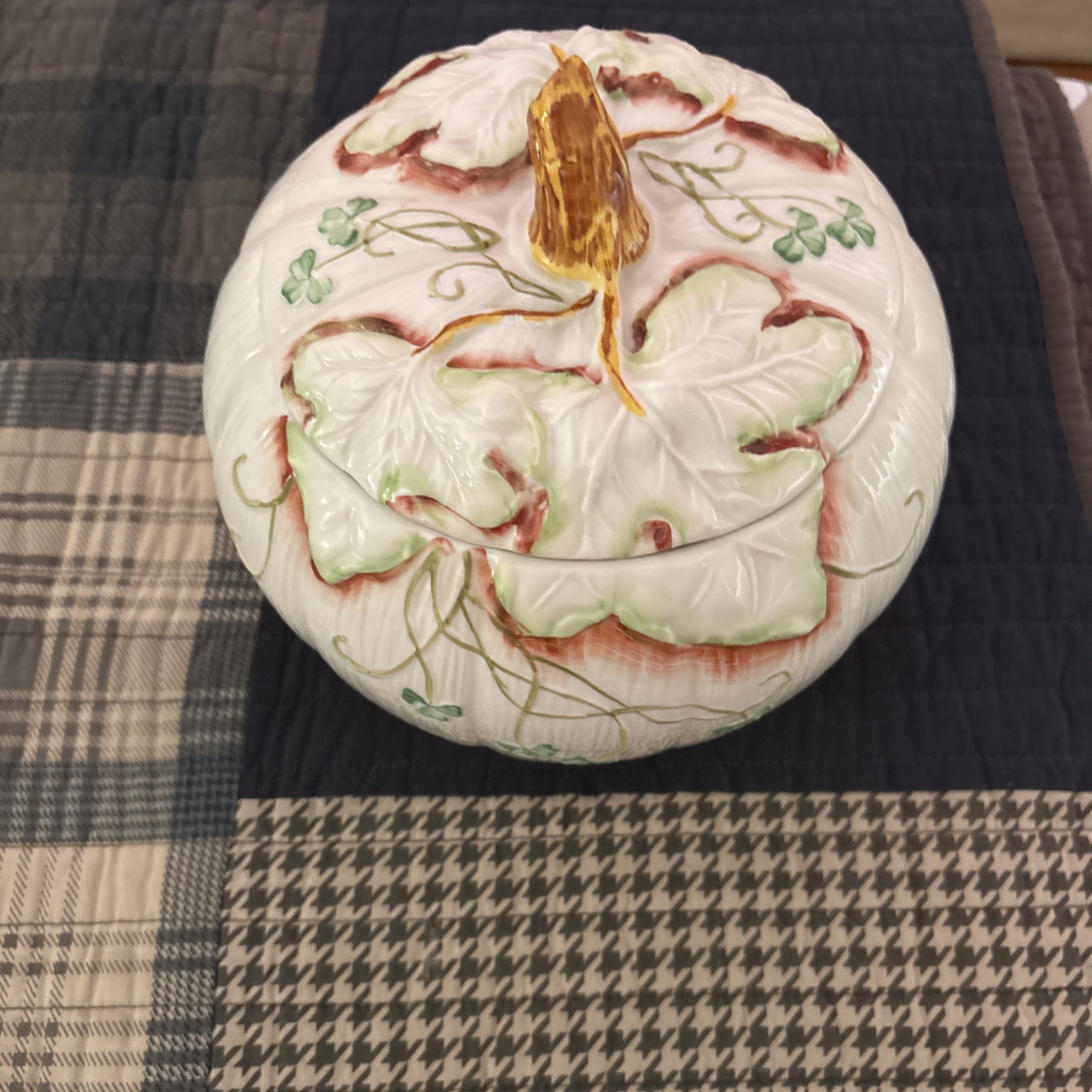 Belleek Ireland Fall Autumn Halloween Shamrock Pumpkin Figural Cookie Jar