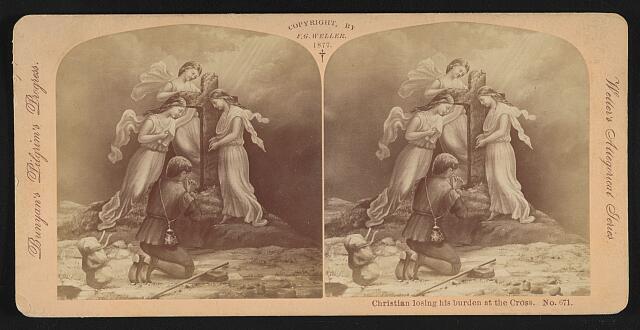 Christian losing his burden at the Cross Old Photo Christian losing his burden at the Cross Old Photo
