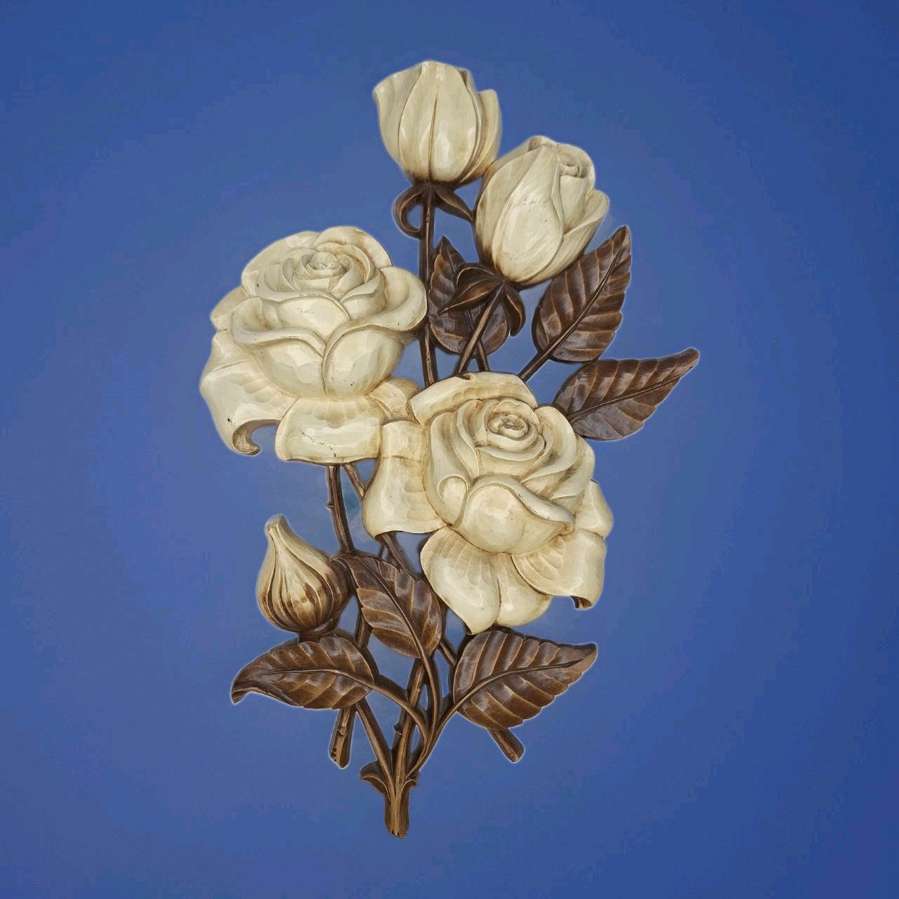 Vtg Homco Syroco Floral Roses  Wall Art Plaque 4460 Gold Accent Cottage Decor 