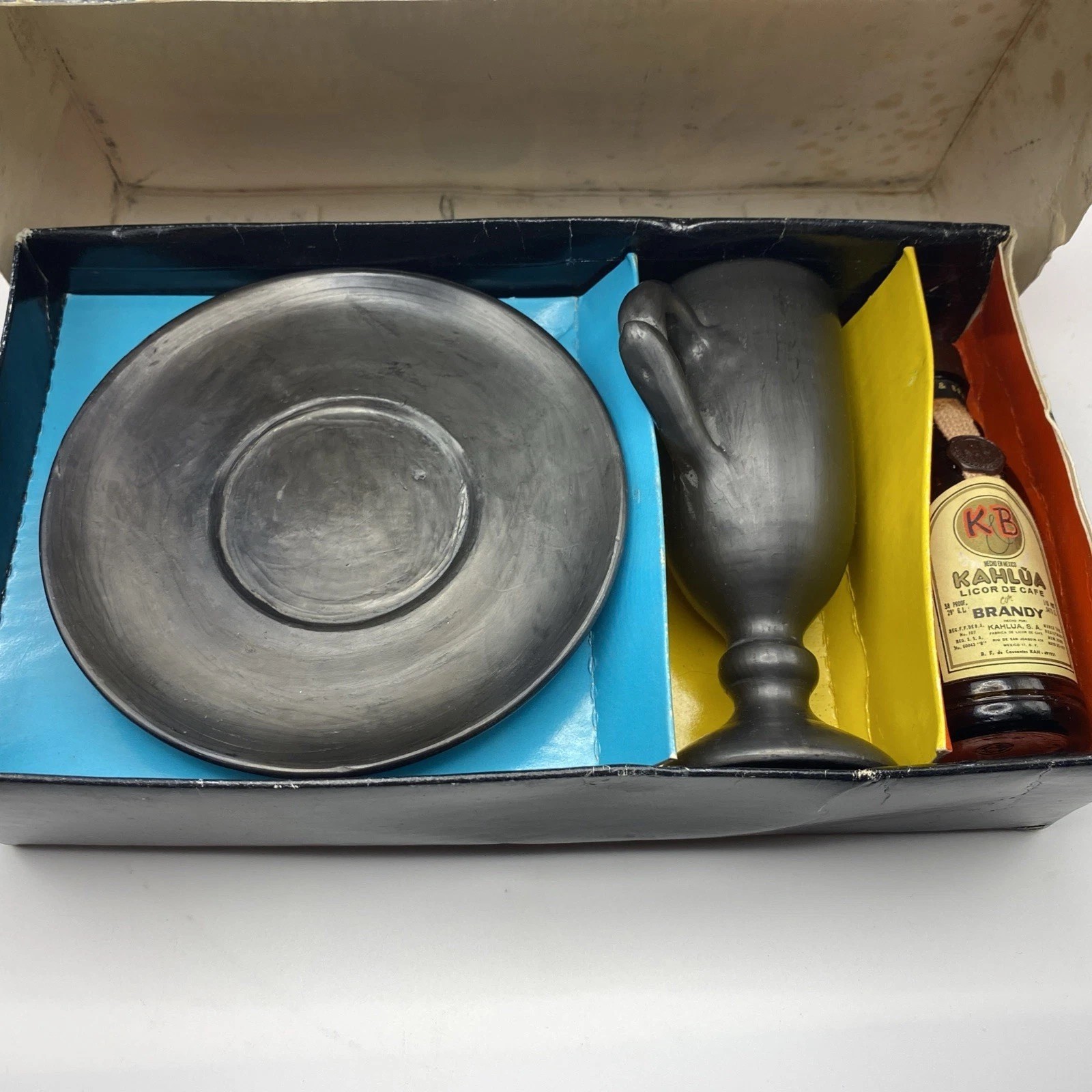 Vtg Western Airlines Fiesta Flight Gift Set Oaxaca Black Pottery Kahlua EMPTY