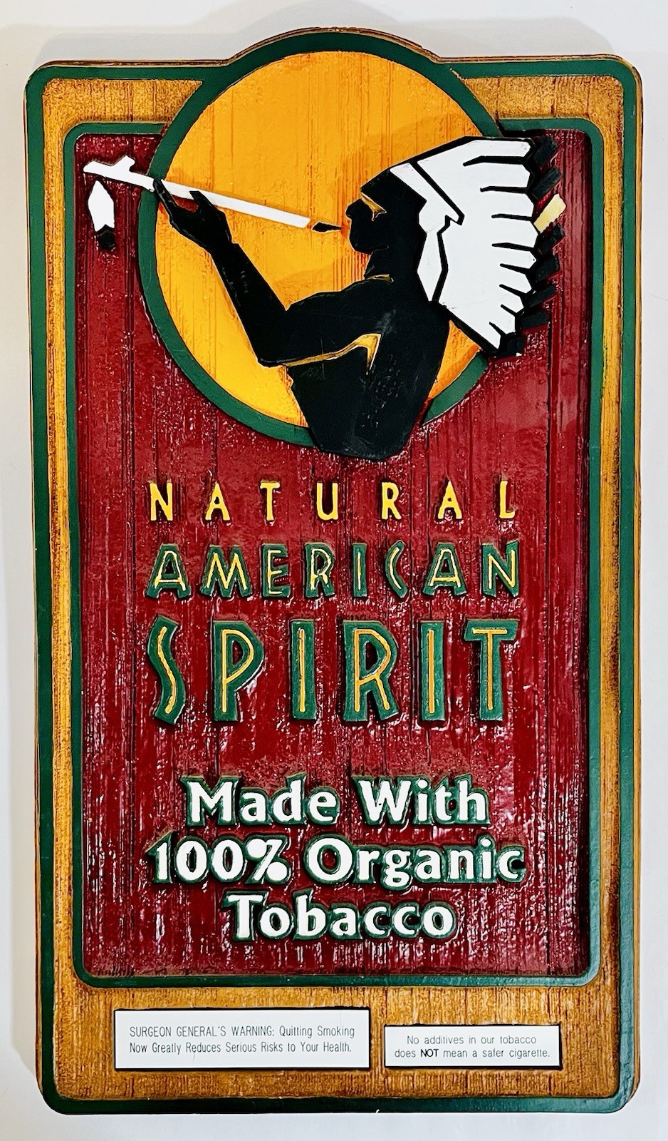 Vintage Natural American Spirit Cigarettes Wooden Sign - * One Small Chip *