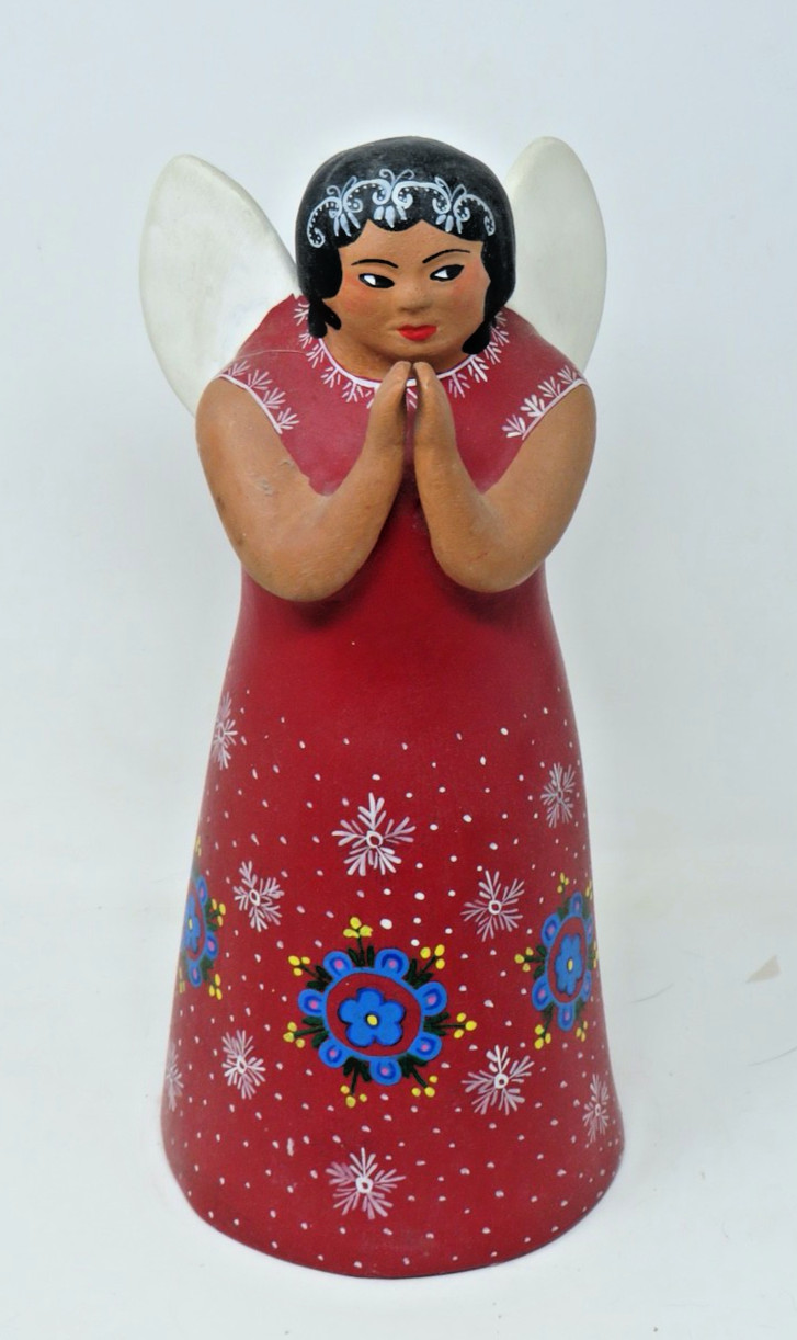 Peruvian Terracotta Clay Hand Painted Folk Art Angel Woman Praying Candle Holder Peruvian Terracotta Clay Hand Painted Folk Art Angel Woman Praying Candle Holder