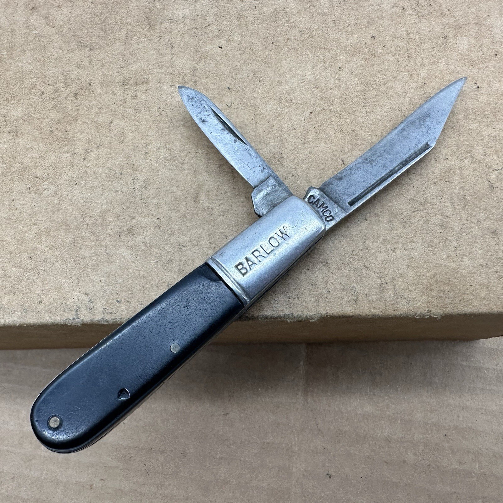 Camco Barlow Pocket Knife Black Handle 2 Blades Made In USA Vintage Used Camco Barlow Pocket Knife Black Handle 2 Blades Made In USA Vintage Used