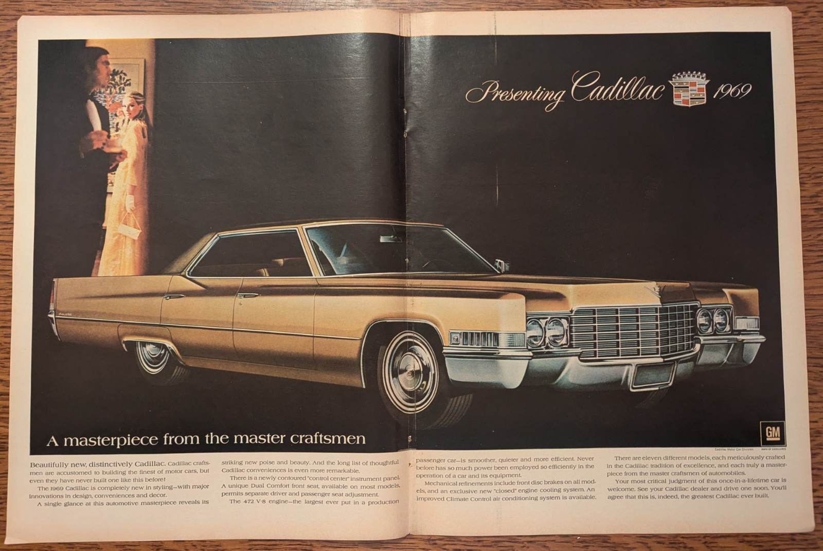 1969 Golden Cadillac Master Craftsman Vintage Two Page Folio Auto Car Print Ad 1969 Golden Cadillac Master Craftsman Vintage Two Page Folio Auto Car Print Ad