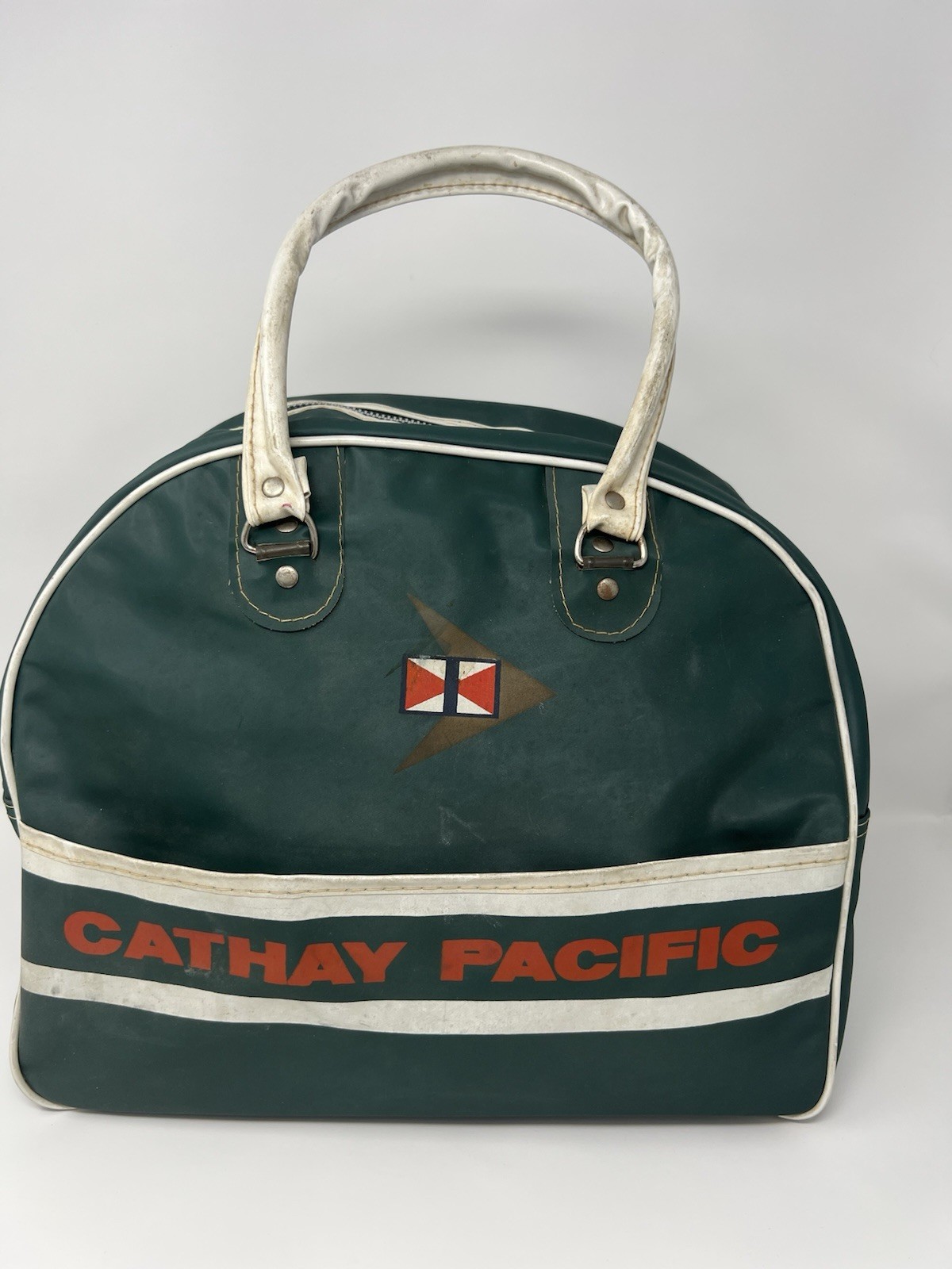 Vintage Cathay Pacific Airlines Bag Green Vinyl Bag Tote Retro Logo AS-IS