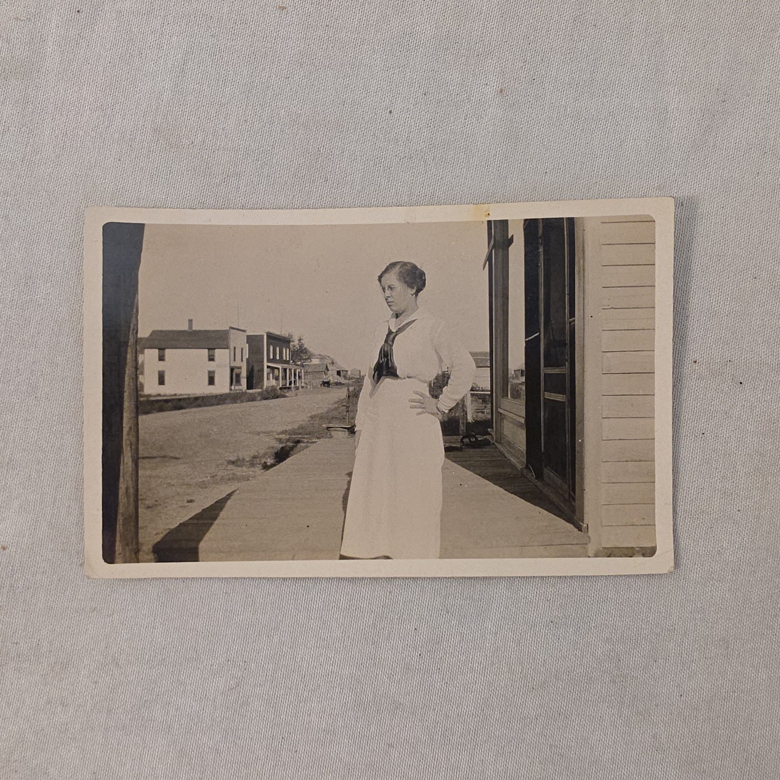 Vintage Real Photo Postcard RPPC Woman Bonilla South Dakota WWI Era Street View