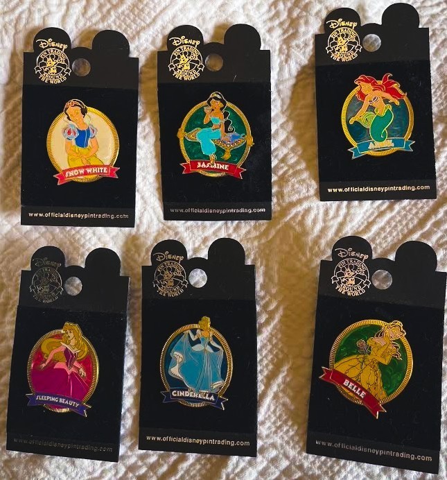 Disney Princess Swirl Series Pins including six princesses