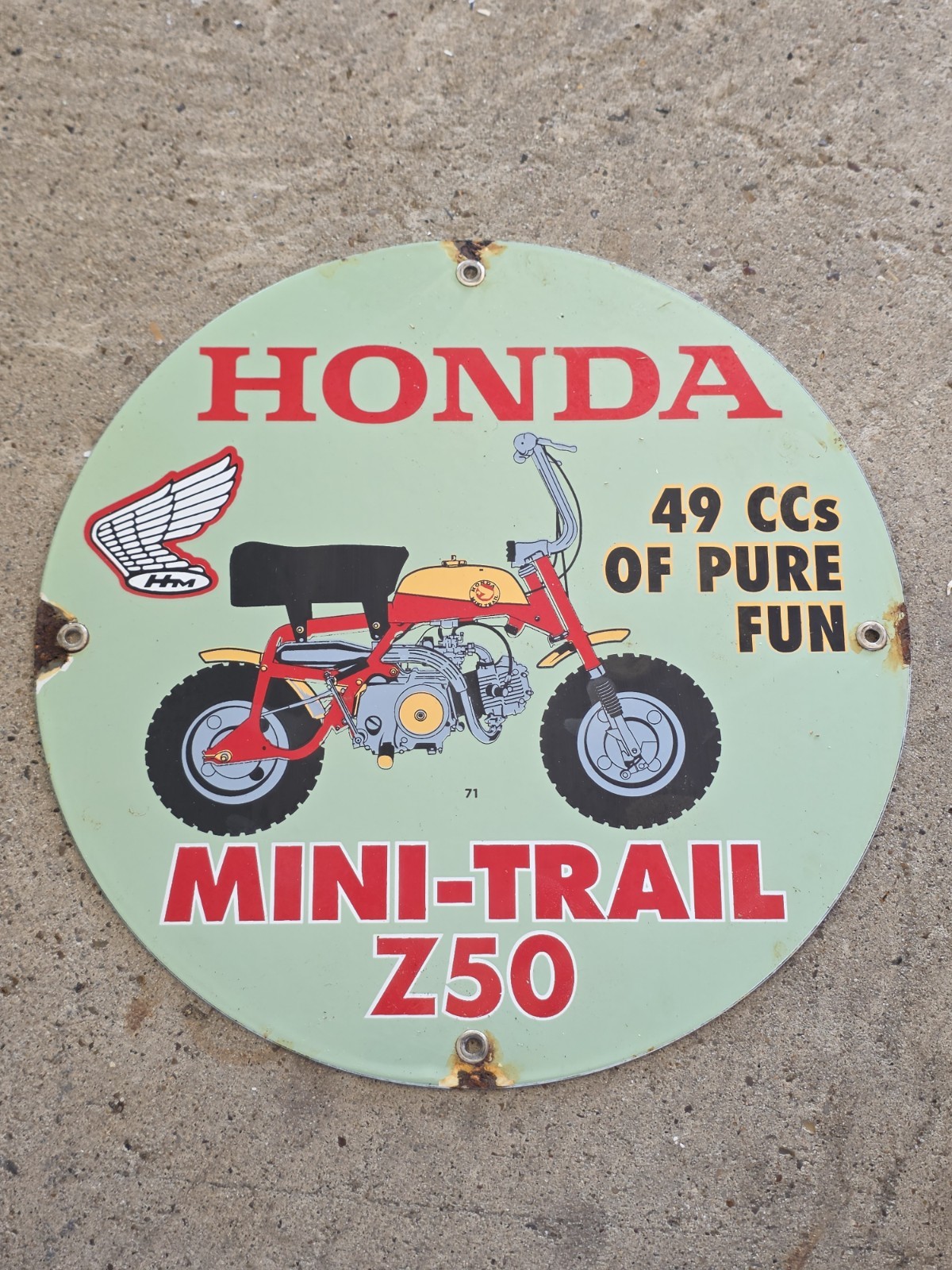 VINTAGE ORIGINAL HONDA MINI TRAIL Z50 PORCELAIN SIGN 12\