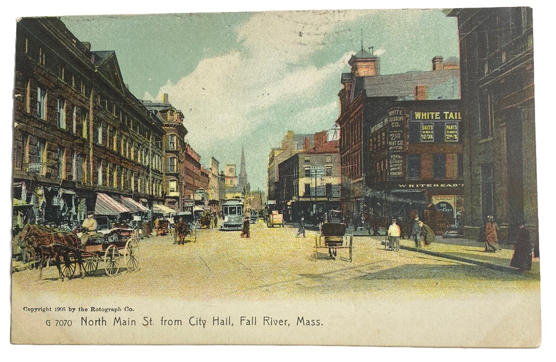 Main Street from City Hall ~ Fall River Massachusetts MA~ Antique 1900s Postcard