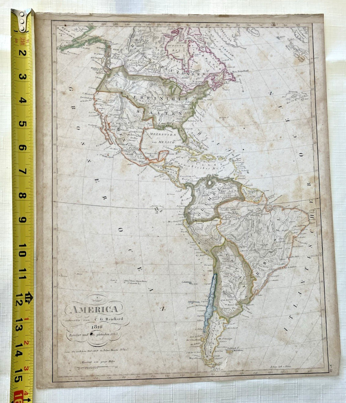 MAP OF AMERICA 1816 c.g. Reichard, Updated 1823 Original Antique 
